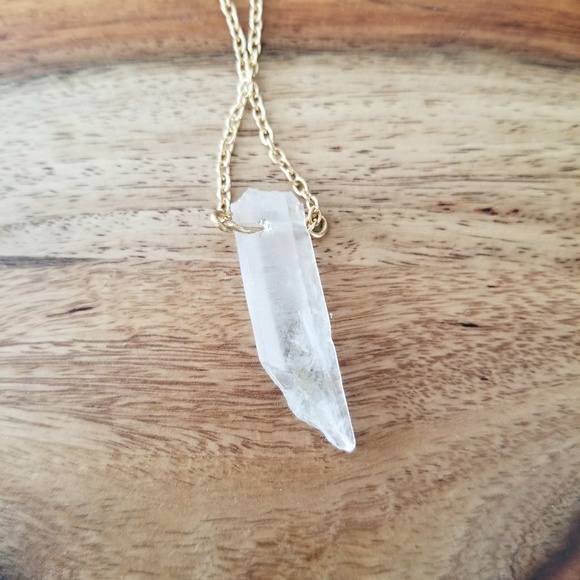 Iridescent Rose Quartz Crystal and Gold Necklace - Picture 5 of 5
